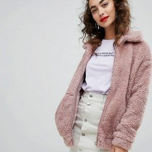 ASOS New Look Teddy Faux fur Bomber Jacket Coat